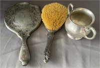 STERLING BRUSH AND MIRROR and MATCHING SUGAR