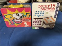 Peanuts lunchbox with 24 piece puzzle.   Dominoes