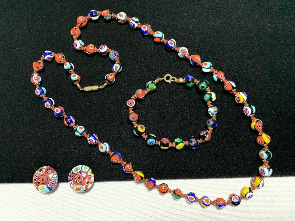 Millefiori Beads Necklace 25.5” Bracelet &