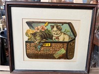 Framed antique cat advertisement die cut