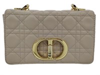 Beige Quilted Leather Full Flap Chain Strap Bag