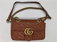 GG Brown Quilted Leather Half-Flap Purse