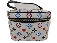 White Multi-colored Leather Small Toiletry Pouch