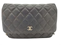 CC Black Quilted Leather Three-quarter Flap Purse