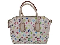 White Multi-colored Rough Leather Large Tote
