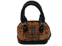 Cognac Brown/Black Leather Studded Mini Tote Bag
