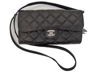 CC Black Quilted Leather Half-Flap Clutch Bag
