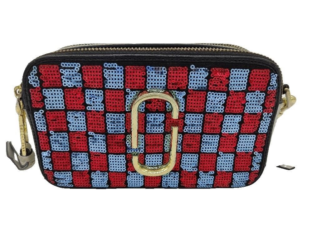 Light Pewter Leather Blue/Red Sequined Camera Bag