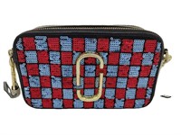 Light Pewter Leather Blue/Red Sequined Camera Bag