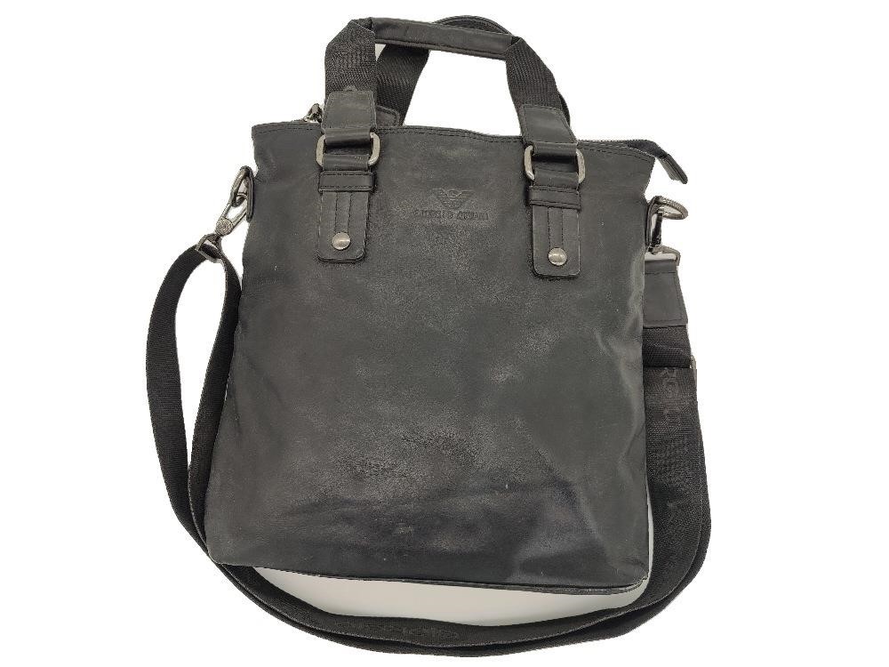 Black Distressed Leather Top Handle Laptop Bag
