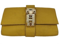 Yellow Pebble Leather Half-Flap Clutch Purse