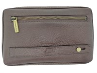 Rough Brown Leather Multi-Compartment Toiletry Bag