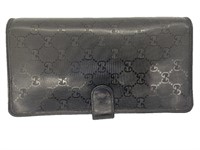 GG Black Patterned Leather Long Wallet