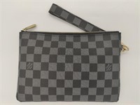 Checkered Black Leather Wristlet Pouch