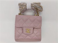 CC Pink Quilted Leather Half-Flap Mini Clutch