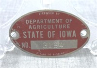 State of Iowa Department of Agricultural tag