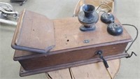Antique oak wall telephone,