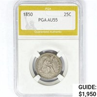 1850 Seated Liberty Quarter PGA AU55