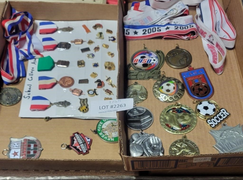 2 FLATS OF ASSORTED SCHOOL ACTIVITIES MEDALS