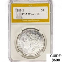 1889-S Morgan Silver Dollar PGA MS62+ PL