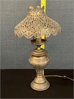 Antique Converted Mesh Brass Oil Lamp