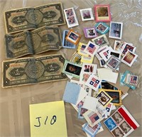 T - LOT OF COLLECTIBLE STAMPS & CURRENCY (J10)