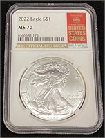 2022 SILVER AMERICAN EAGLE, GRADED MS70, NGC
