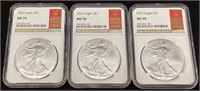 (3) 2022 SILVER AMERICAN EAGLES, GRADED MS70, NGC
