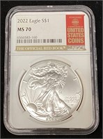 2022 SILVER AMERICAN EAGLE, GRADED MS70, NGC