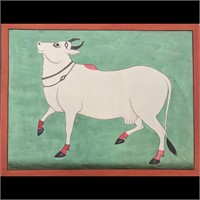 Indian Bikaner School Miniature Painting Of A Cow