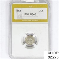 1852 Silver Three Cent PGA MS66