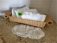 Bread basket, doilie, cloth napkins (3)