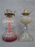 Pair of 2 Pretty Glass Oil Lamps