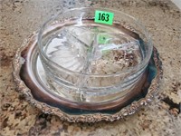 Crystal relish, Oneida silver tray