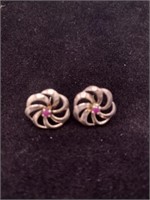 .925 Silver & Ruby Stone Pierced Earrings TW: 3.0g