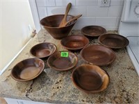 Wooden salad bowls, serving bowl, utensils