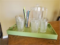 Beverage set, acrylic tray, glasses, pitcher,