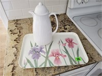 Floral tray, coffee carafe