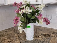 Milk glass pitcher, lilac bouquet