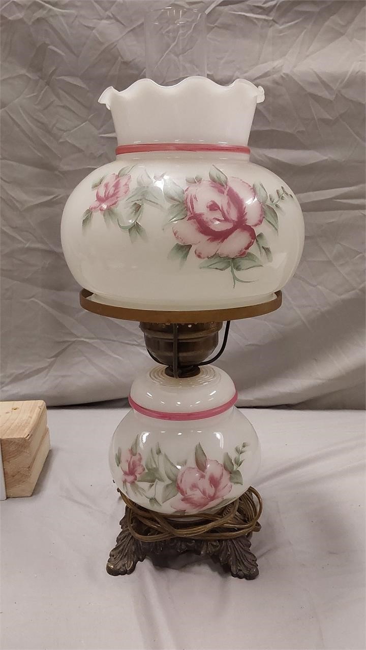 Antique Hand painted hurricane lamp