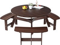 8 Person Circular Outdoor Wooden Picnic Table