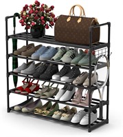 5-Tier Metal Shoe Rack  Adjustable  Black