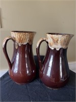 (2) Brown Drip Pottery Pitchers