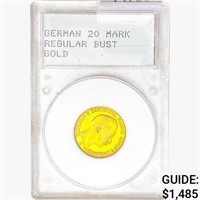1912 .2305oz. Gold German 20 Mark Regular Bust