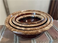 (4) Oven Proof Brown Drip Nesting Bowls