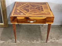 Rustic Marquetry Star Side Table w/ Drawer