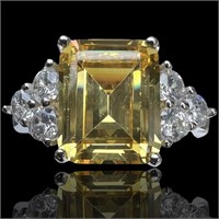 Antique 925 4.00ct Yellow Diamond 3 Stone Ring