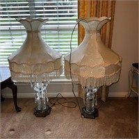 (2) Large Crystal/Glass Prisms Lamps W/shades
