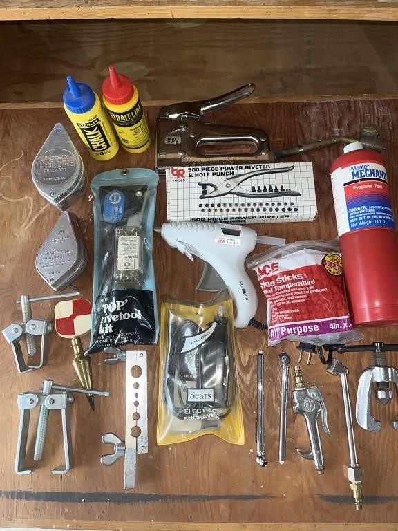 Assortment of Specialty Tools: Riveters, Stapler,