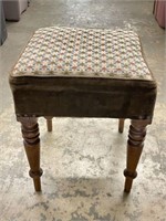 Vintage Wooden Stool w/ Upholstered Seat